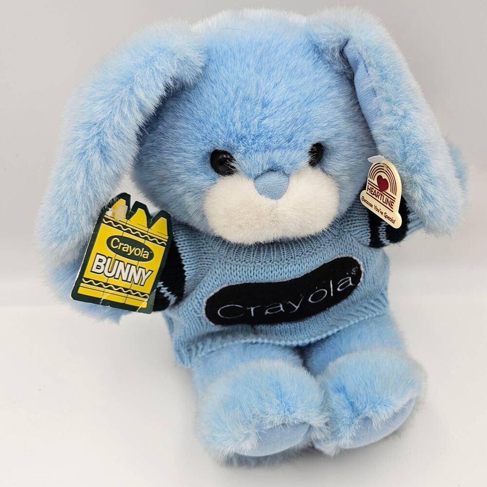 Binney & Smith Vintage 1987 Crayola Blue Plush Bunny Rabbit w/ Sweater Heartline